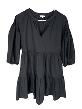 SUNDRY The Anywhere Dress Womens 1 Tiered Puff Sleeve Black Cottagecore Evereve