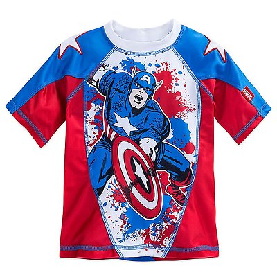 Marvel Captain America Rash Guard Swim Shirt Boy Size