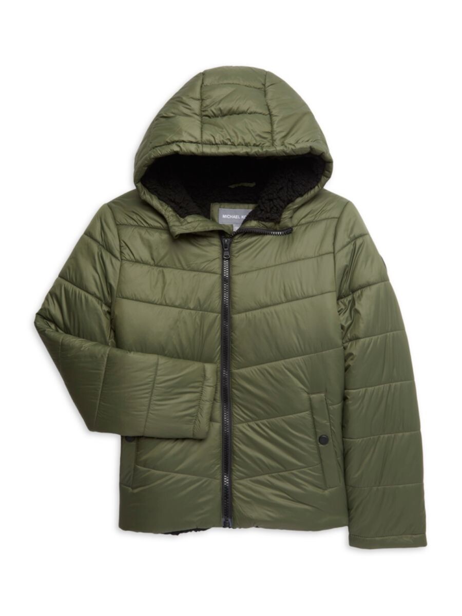 NWT Michael Kors KIDS' FAUX FUR HOODED PUFFER JACKET IN DARK
