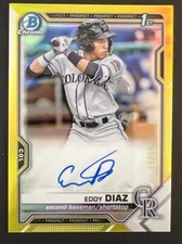 Eddy Diaz 2021 Bowman Chrome Auto Autograpg Yellow Refractor # 10/75 Rockies