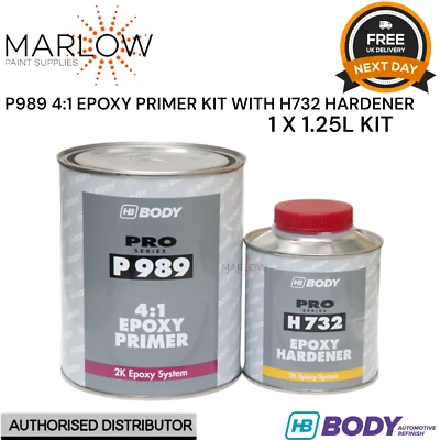 HB BODY P989 4:1 2K EPOXY PRIMER WITH H732 HARDENER - 1.25L KIT - GREY