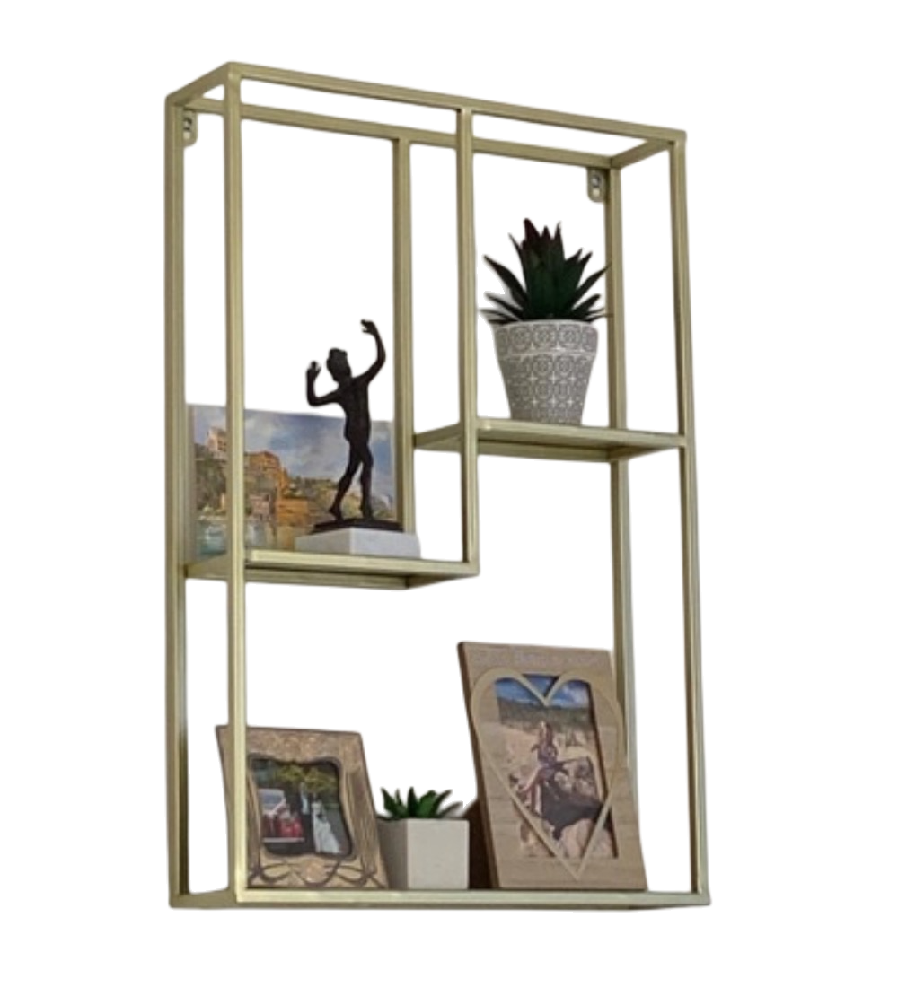 DIPAMKAR H60cm Metal Floating Wall Shelves Gold Shelf Unit Display Rack