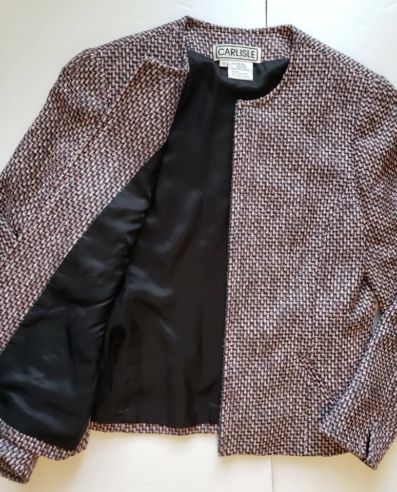 Chaqueta Blazer Forrada de Lana Carlisle Para Mujer Talla 12 Rosa Negra Cremallera Frontal Foto 4 de 4