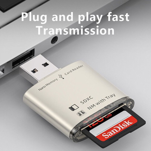 NM SD Card Reader to USB Adapter Memory Card Reader for PC Laptop Camera 2 in 1 - Picture 2 of 8