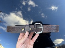 Vintage Leather Belt Mens 42-46 Brown Engraved Hand Tooled Western Cowboy Horse