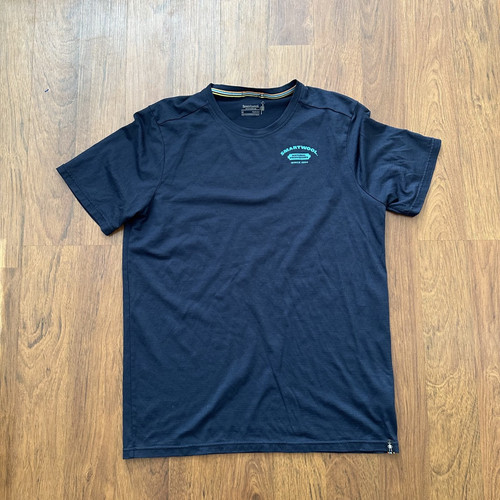 smartwool merino sport 150 t shirt mens M blue logo wool active 