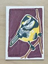 ACEO Original Blue Tit Mini Bird Acrylic Art by CozyPerchCo 2.5 X 3.5”