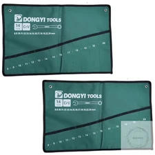 2 Pack Wrench Roll Up Pouch Wrench Set Roll Organizer 14 Pocket Slot Canvas Tool