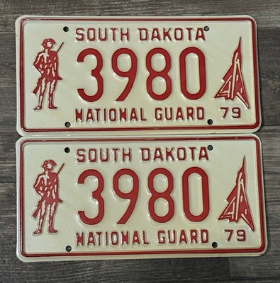 Nice pair of Unused 1979 South Dakota National Guard license plates # 3980