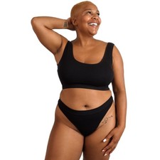 Womens Seamless Rib G-String Thong Black Soft Stretch Comfort Underwear S M L XL