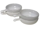 Vintage set of 4 White Milk Glass soup chili bowls With lug Handles Un-marked