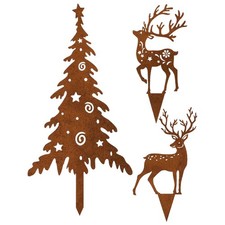 Christmas Yard Stakes 3 Pieces Metal Rustic Outdoor Christmas Sign Yard Decor