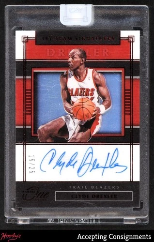 2019-20 Panini One and One First-Team Red #20 Clyde Drexler AUTO 15/25