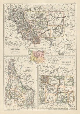 Montana, Idaho und Wyoming State Karten zeigen Grafschaften. Bartholomäus 1898