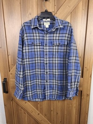 L.L.Bean Chamois Cloth Flannel Shirt Mens Large Blue Plaid Cotton Grunge