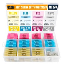 ALBO Set 200 PCS 26-10 AWG Mixing Heat Shrink Butt Connectors - Tinned Copper...