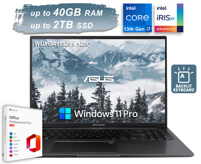 2026 ASUS Laptop Vivobook 16'' 13 Gen Intel i7 Up to 40GB RAM 2TB SSD Win 11 Pro