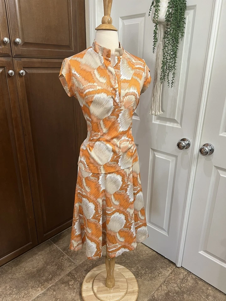 Винтажный 60-х 70-х 2 изделия верх и юбка Sz M 25» талии ручной работы ретро уникальный - Изображение 3 из 4