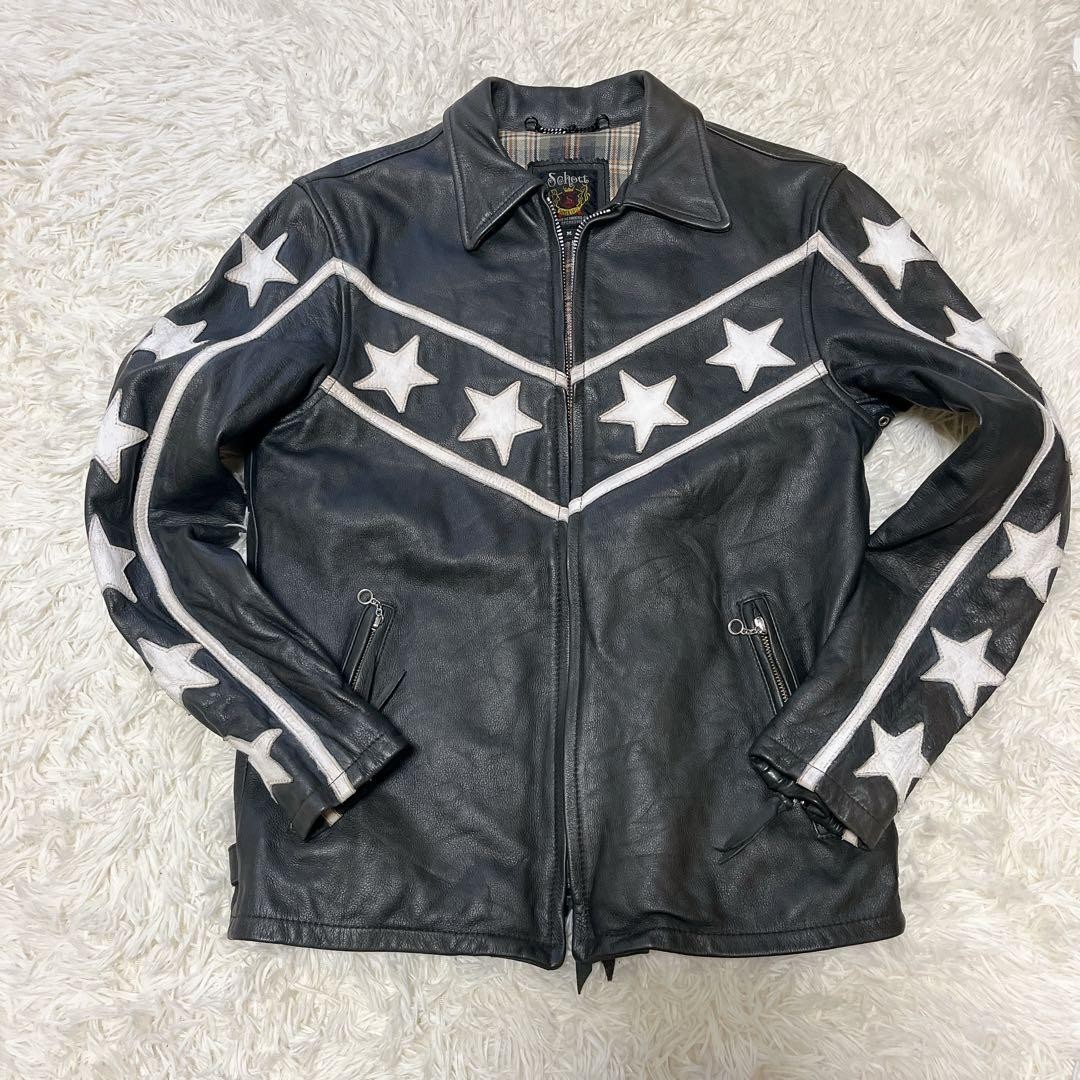 Schott Leather Star Pattern Rider Jacket Black US… - image 3