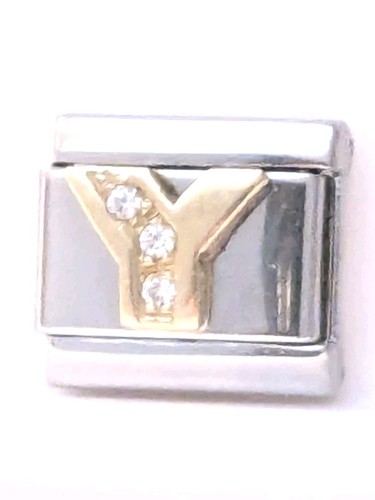 Authentic Nomination Italian Charm 9mm CZ Link Letter Y  18k Gold  K97