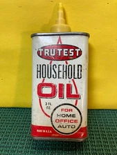 Vintage--TRU-TEST HOUSEHOLD OIL--Empty 3 Oz. Can--Plastic Top &  No Cap   # 16