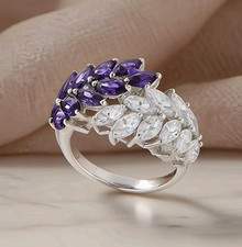 Surgical Steel Marquise Cluster Ring Purple Clear CZ Statement Bypass Band