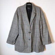 Madewell Dorset Oversized Glen Plaid Wool Blend Blazer Womens 3X Black Jacket