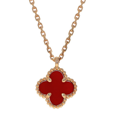 Van Cleef & Arpels Sweet Alhambra 18k Rose Gold Carnelian Pendant Necklace
