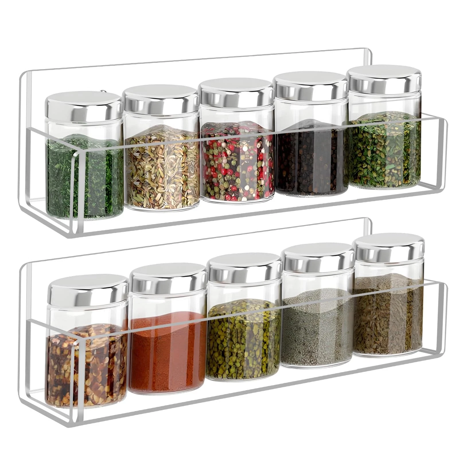 Acrylic Spice Rack Wall Mount - 9 Inch, Clear Spice Shelf Storage Holder, 2 P...