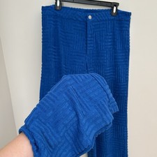 Cider Women’s Large Blue Pants Straight Leg Terry Pattern Retro Funky Stretch