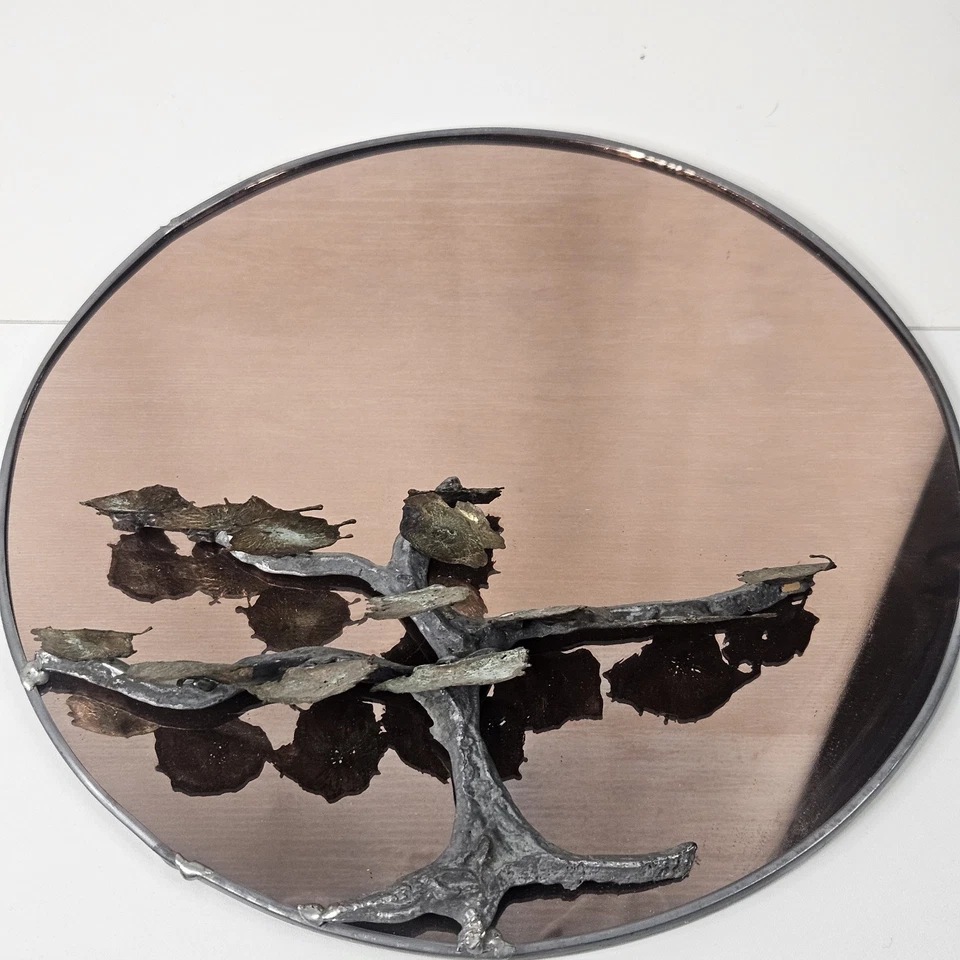 Art Deco Mid Century Modern Sculptural Copper Metal Botanical Wall Mirror  - Image 3 of 4