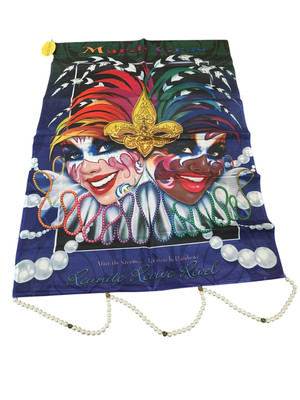 Vintage Mardi Gras Flag 28x40 Masquerade Mask Beads Reunite Revive Revel New