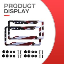 Usa Flag Metal Heavy Duty Chrome License Plate Frame Tag Border New 2pcs Fit Ww Usa Flag Metal Heavy Duty Chrome License Plate Frame Tag Border New 2pcs Fit Ww