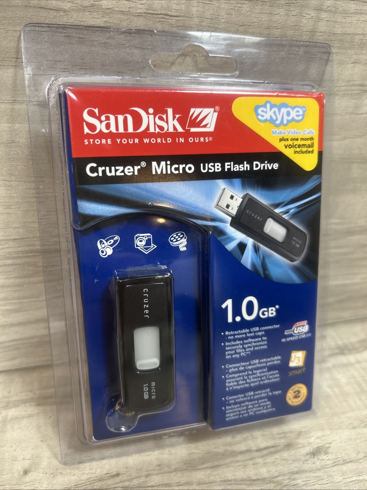 Memoria USB retráctil SanDisk Cruzer Micro 1.0 GB nueva sellada