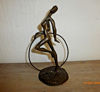 Vintage Bronze Statue  Tänzerin Ballerina Nude mit Hoop   Reif Midcentury H 20cm