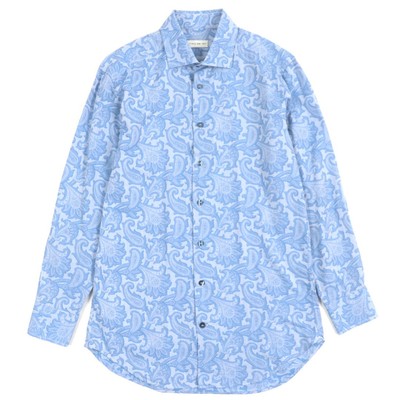 ETRO 19SS Cotton Paisley Pattern Logo Button Shirt Blue 39 Made in Italy Men's