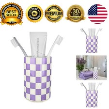 Ceramic Toothbrush Holder Purple Bathroom Countertop Cup Lavender Accessories