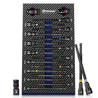Facoow 6 Inch Long Impact Nut Driver Set, 18pcs Color Coded Magnetic Nut Driv...