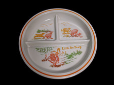 LITTLE BO PEEP MULTI COLORED FIRE KING VITROCK MILK GLASS DIVIDED BABY DISH EX