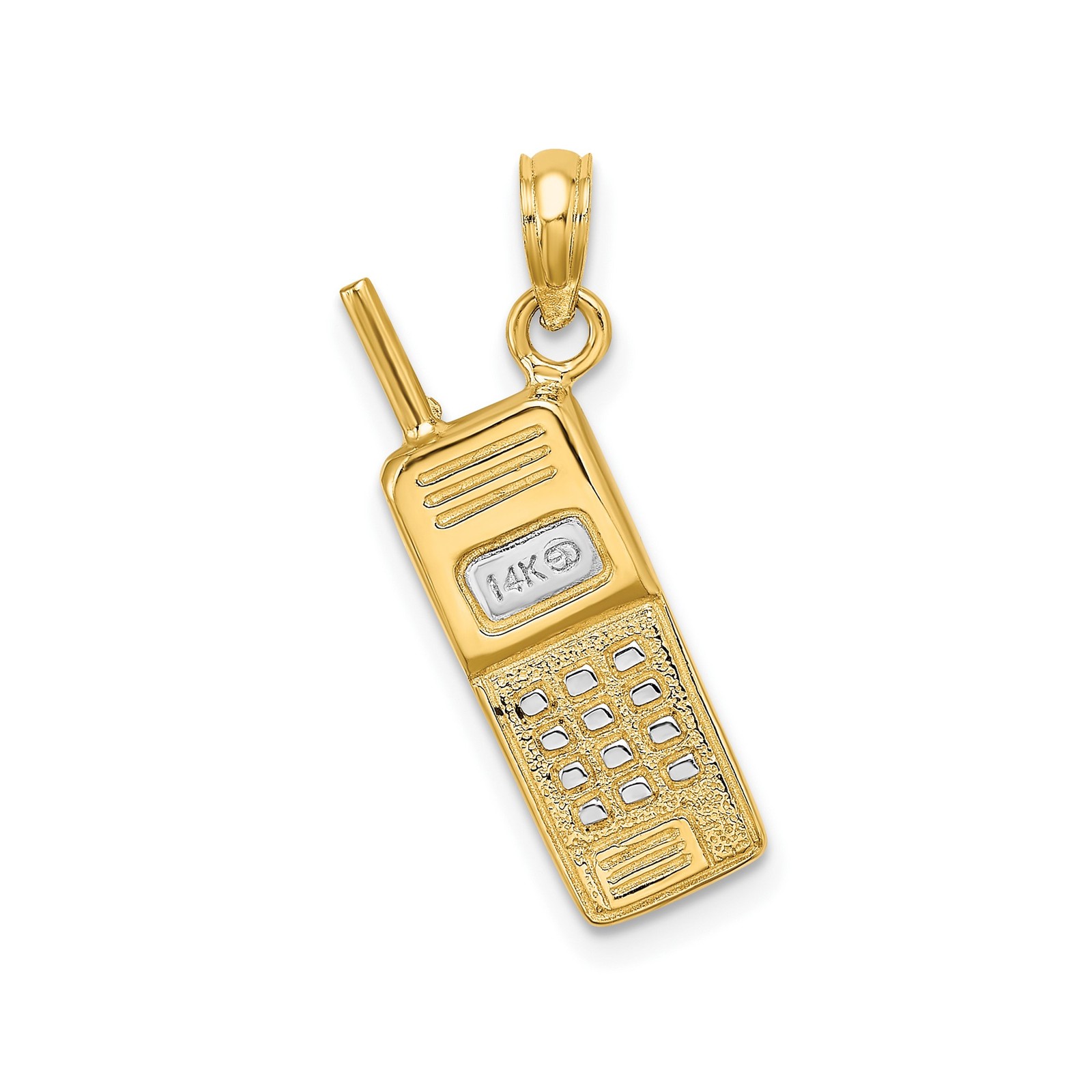 14k Yellow-Rhodium Gold Retro Cell Phone Pendant Unisex Hip Hop Vintage Charm