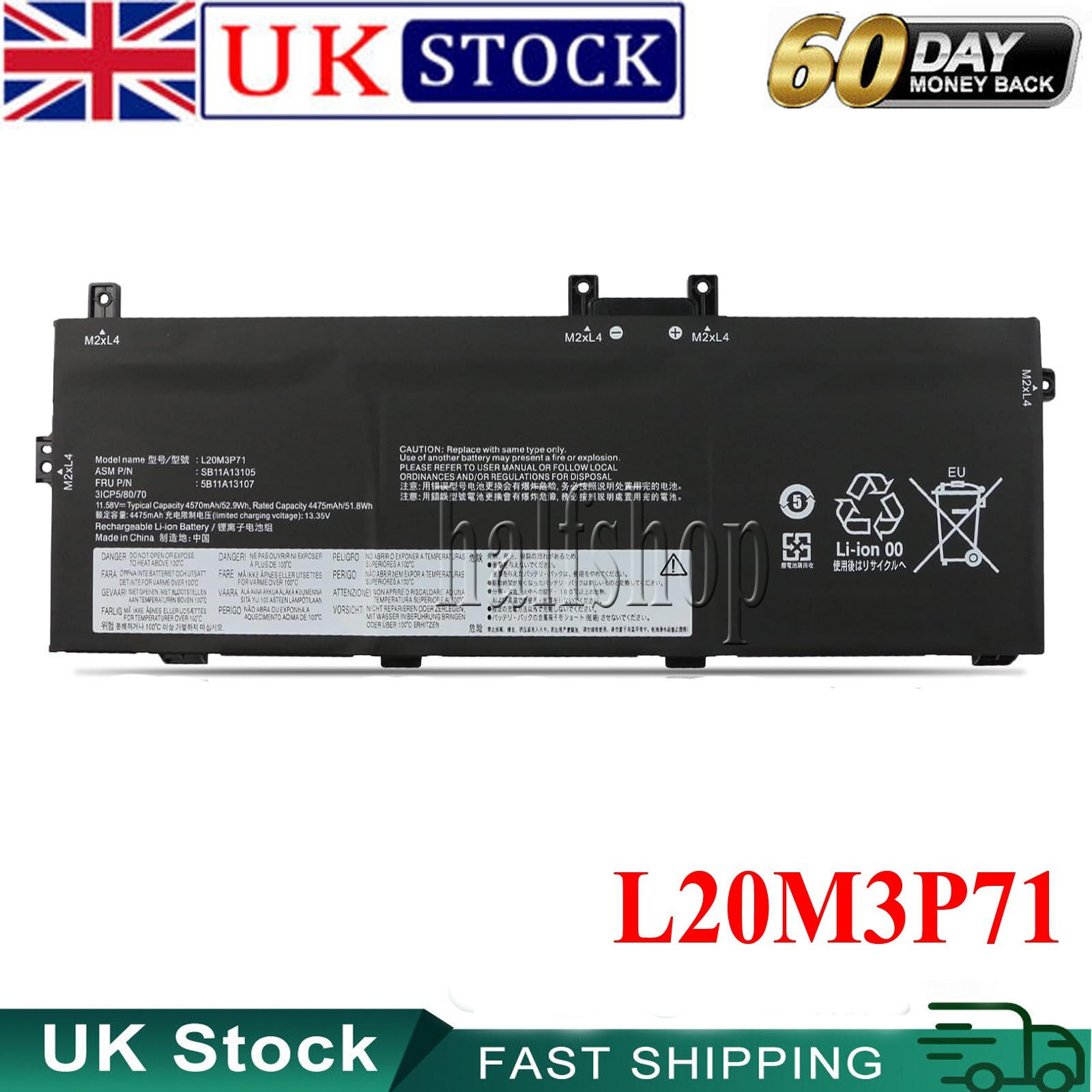 For Lenovo new Battery for ThinkPad X13 Yoga Gen 2,L20C3P71,L20M3P71 5B11A13107