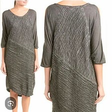 XCVI Sz S Lagenlook Gray Textured Goth Grunge Artsy Bat Wing Midi Boho Dress