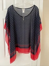 Talbots Women’s Gorgeous Poncho Blouse S/M red white blue polkadot Overlay Top