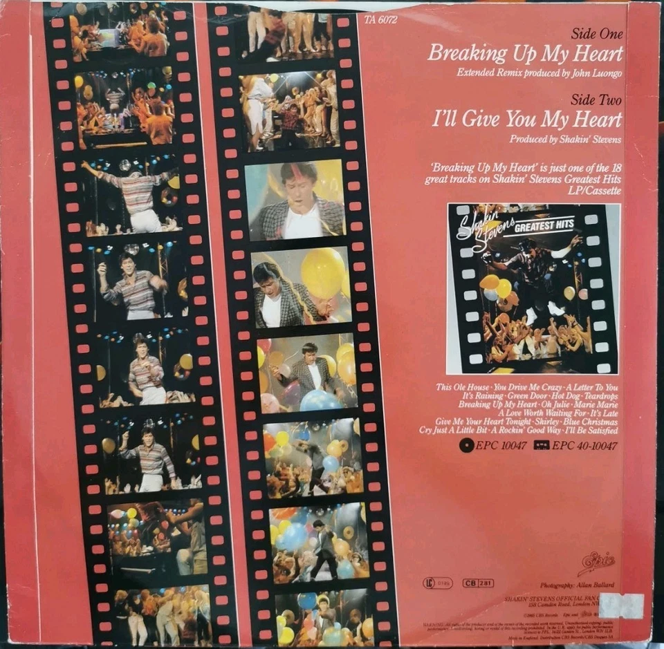 Vinyl 12" Shakin' Stevens - Breaking Up My Heart VG+ TA6072 UK Pop Rock - Image 2 of 4