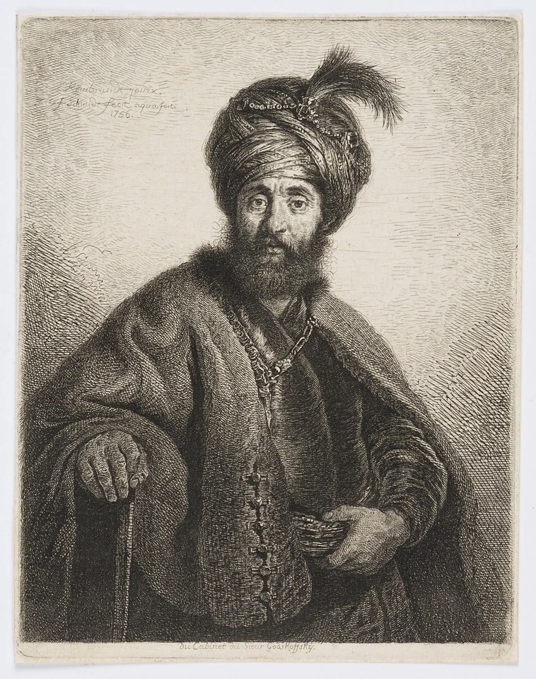 SCHMIDT (*1712) nach REMBRANDT (*1606), Greis in persischer Tracht, 1756, Rad. - Bild 2 von 4