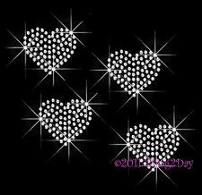 SET OF 4 HEART RHINESTONE IRON ON TRANSFER BLING HOTFIX