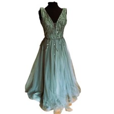 Beautiful formal full length gown Homecoming Prom Quinceanera Sea Mist Beaded
