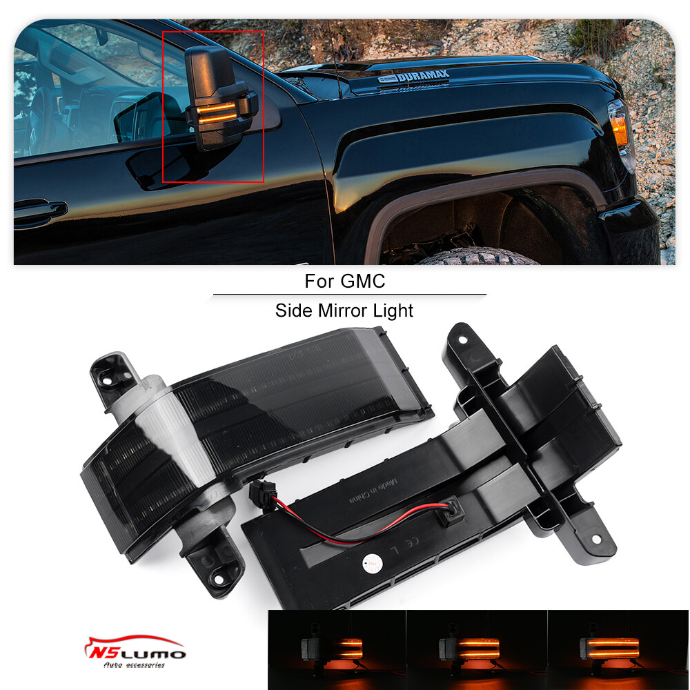 For 2016-19 GMC Sierra 2500HD/3500HD Sequential LED Side Mirror Light Smoke Lens