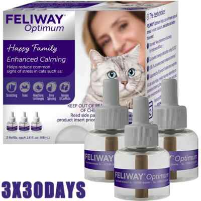 NEW Feliway Optimum Cat Enhanced Calming Pheromone 3×30 Days Refill Cat 48ml