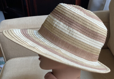 Cappelli Ladies Womens Tan White Gold Striped Wide Brim  display picture 1